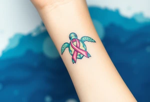 I am here pink ribbon hawaiian sea turtle theme tattoo idea