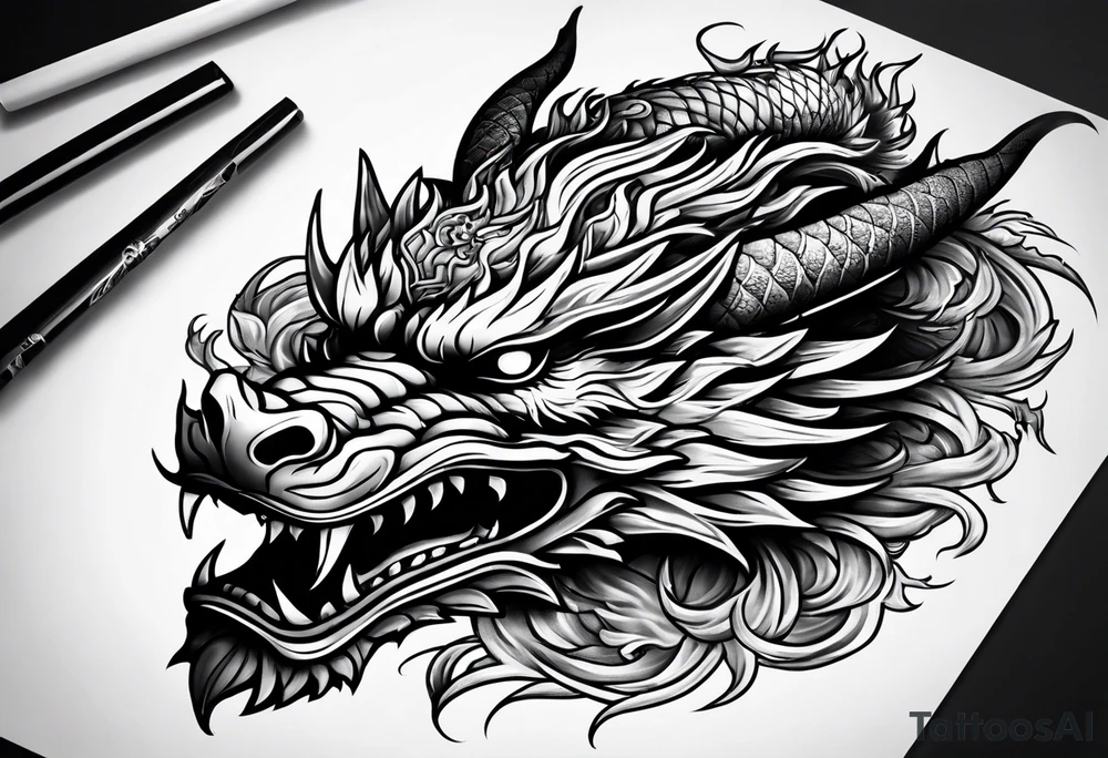 dragon mask fire tattoo idea