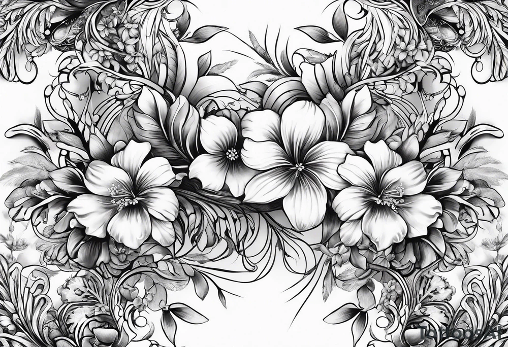 Vertical floral arm sleeve with wheat and dragonflower and florals tattoo idea