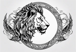 Ouroboros with in center a lion with burned wings tattoo idea