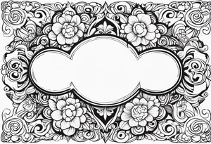 circle vignette frame surrounded by floral clouds tattoo idea