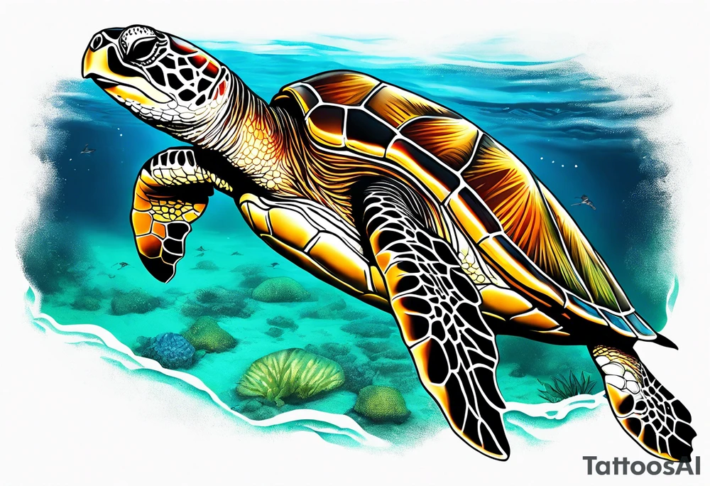 green sea turtle on beach tattoo idea