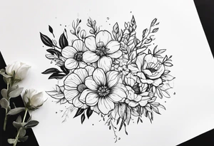 Bouquet de fleurs en long avec des oeillets tattoo idea