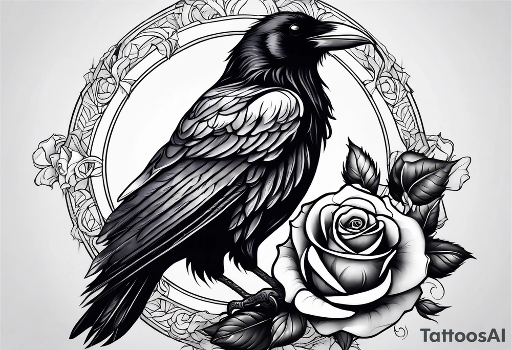 Raven holding  rose   by stem tattoo idea