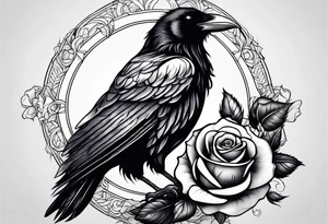 Raven holding  rose   by stem tattoo idea