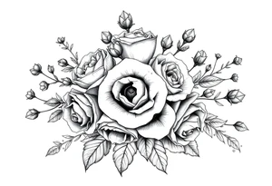 vintage bouquet of wild roses and meadow flowers with morning dew tattoo idea