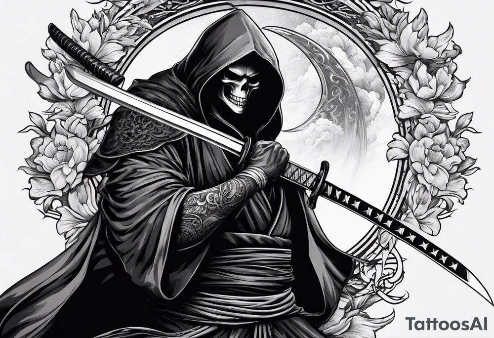 katana with grim reaper tattoo idea