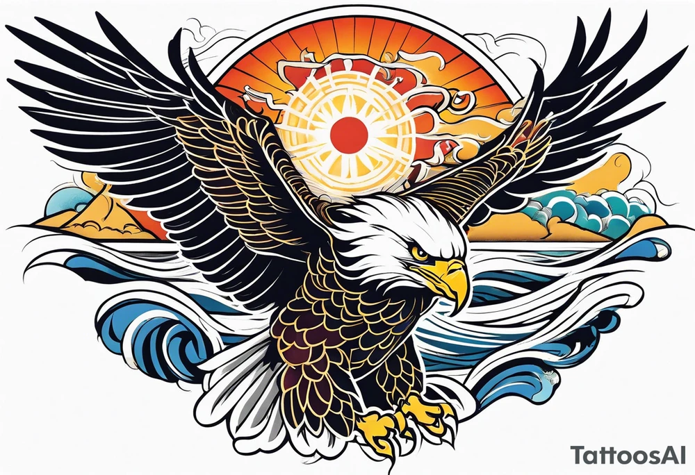 eagle and sun and sea tattoo idea