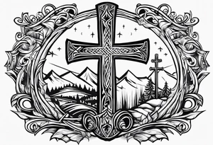 christian 
cross; campfire, golf, campfire, whiskey glass tattoo idea