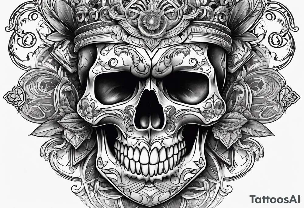 Skull teeth with lines and ornaments around tattoo idea