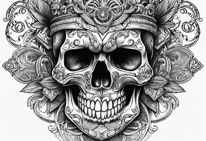 Skull teeth with lines and ornaments around tattoo idea