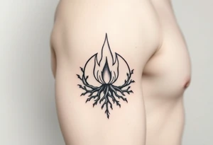 flame in a blooming roots circle tattoo idea