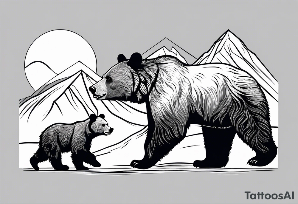 mamma bear and cub with mountains tattoo idea
