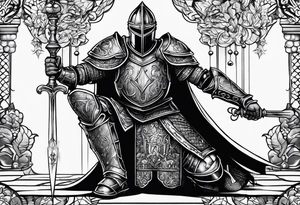 knight kneeling down, lamps above tattoo idea