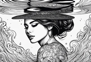 girl floating on still water with ripples bouncing off of her tattoo idea