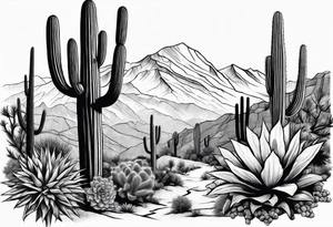 Forearm vertical, cactus, mountain, male hiker tattoo idea