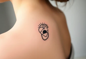 human heart chained within circle sun with a moon inside tattoo idea
