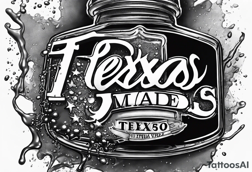 AR15 dripping syrup with "Texas Made" on the top the words Texas Made on top of the AR tattoo idea