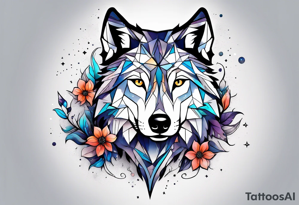 Constellation, animal wolf snow , géométric , flower tattoo idea