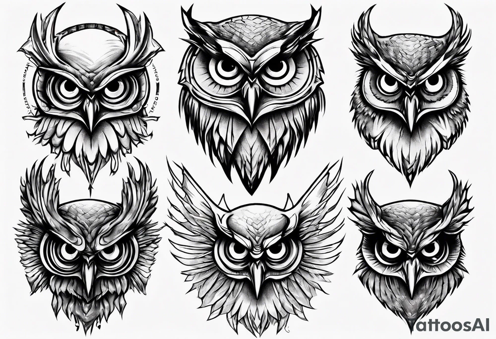 Demonic Owl looking to the rights tattoo idea