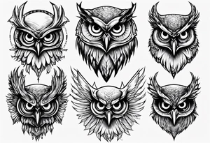 Demonic Owl looking to the rights tattoo idea