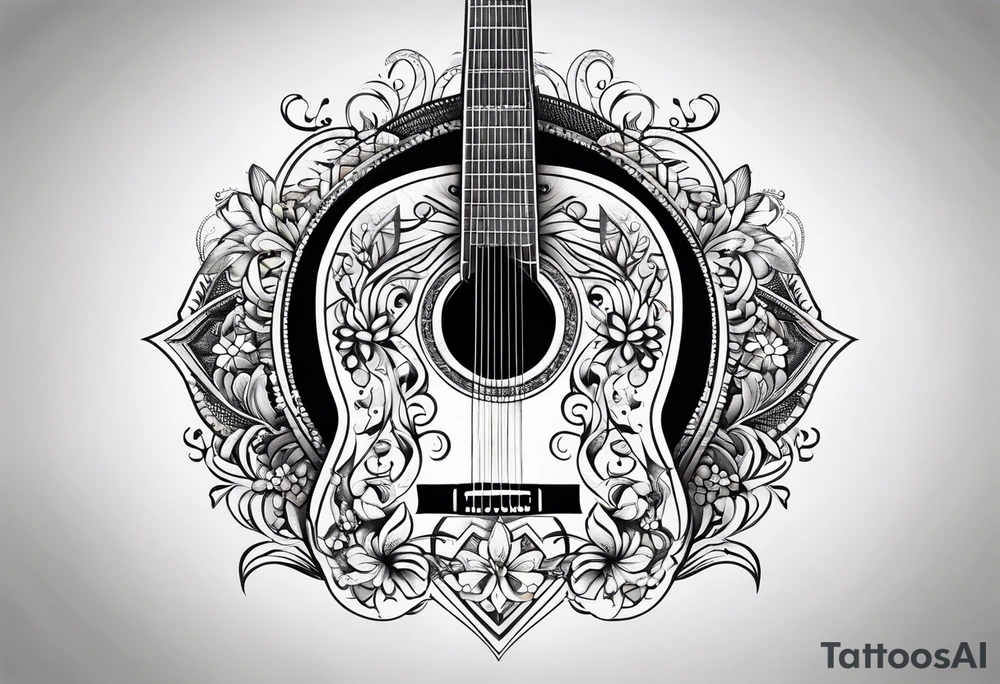 folk guitar on the calf tattoo idea
