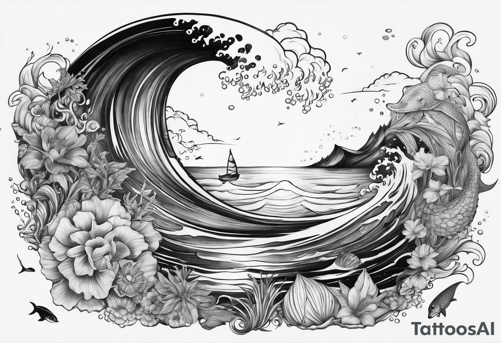 an ocean themed half sleeve for my lower left leg tattoo idea