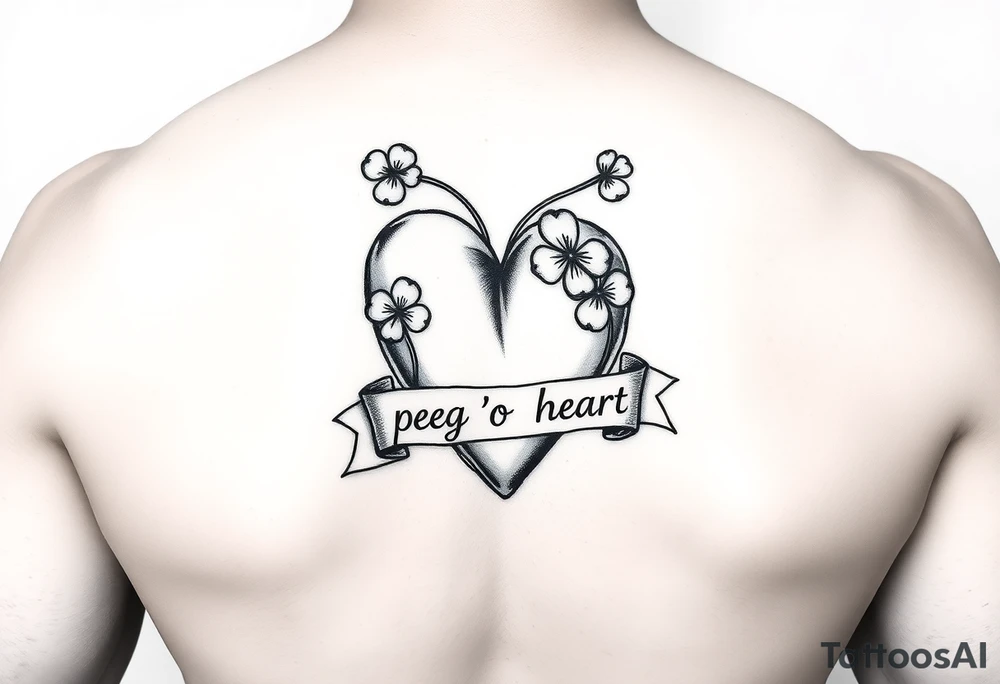 Cute Heart with shamrocks and a banner that says "peg 'o my heart" tattoo idea