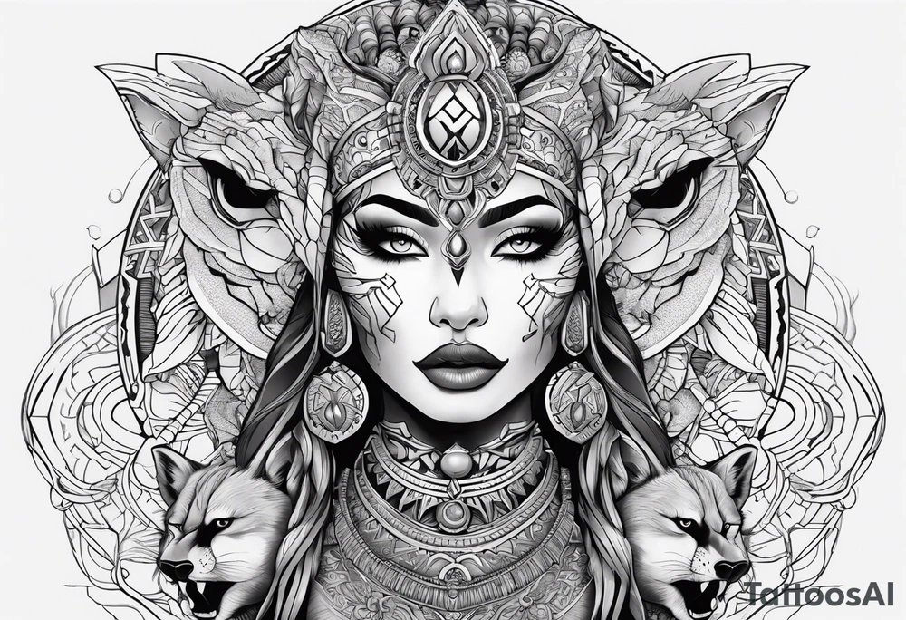kali, alien goddess, valkrye, pirate, zenza resonance, pachamama, lotus azul, blank panther, eagle, skull, 5D, nueva gaya, dna 12 tattoo idea