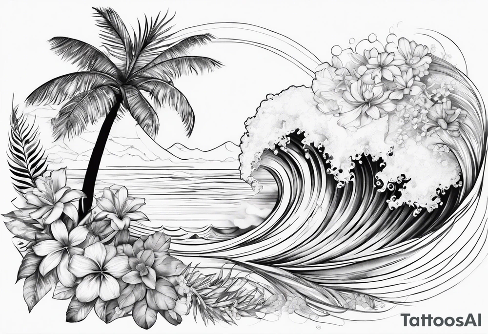 wave,, flower, palm tattoo idea