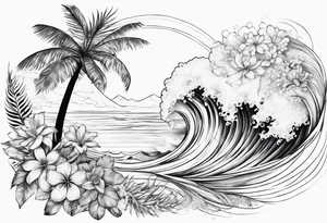 wave,, flower, palm tattoo idea