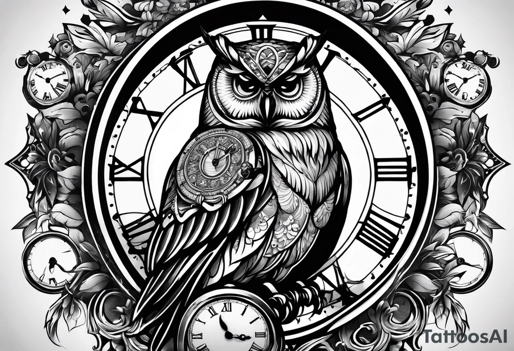 owl with a clock and skull
wisdom tattoo idea