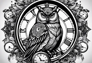 owl with a clock and skull
wisdom tattoo idea
