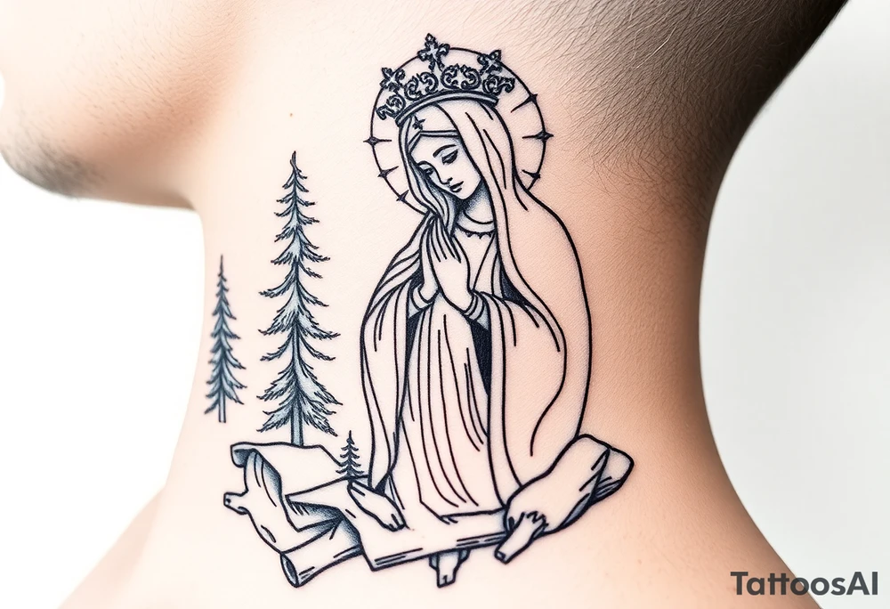 virgin mary in a russian wilderness setting tattoo idea