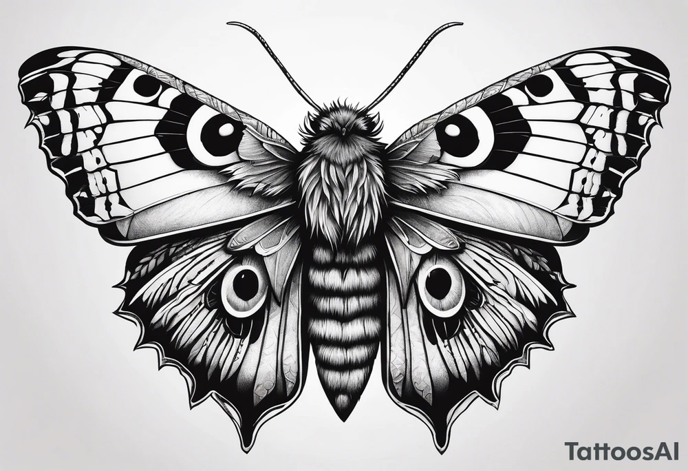 Dead head moth with long wings and owl eyes tattoo idea