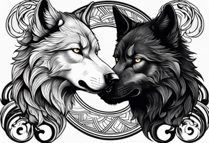black wolf and white wolf in a ying yang style tattoo idea
