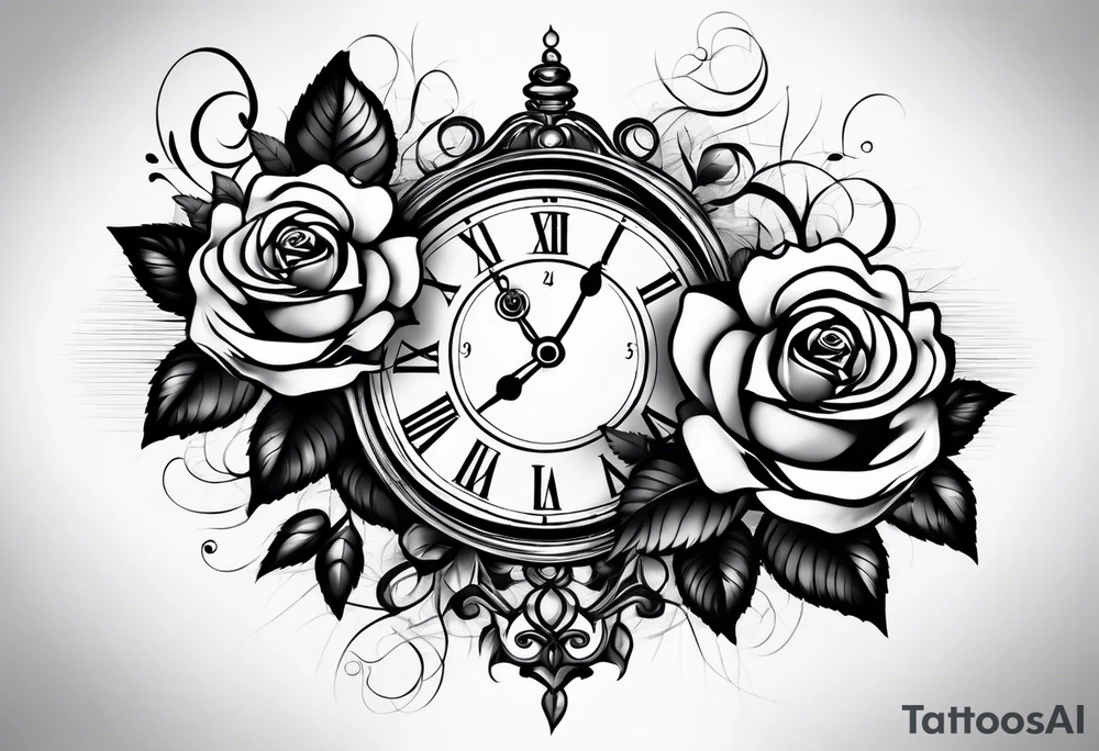 Rose and clock tattoo idea