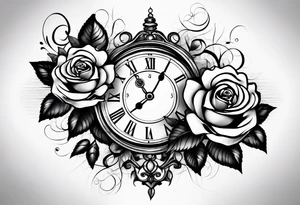 Rose and clock tattoo idea