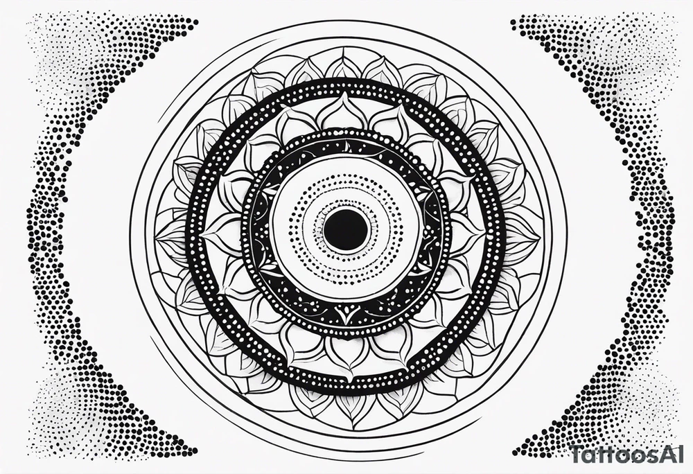 simple sunshine mandala made of black dots with circles tattoo idea