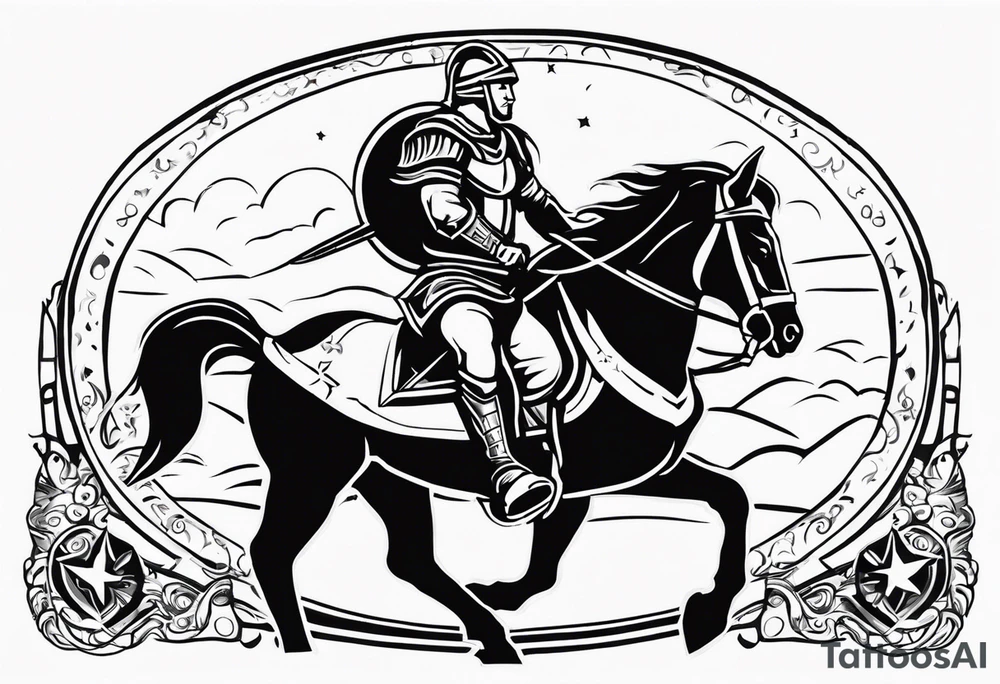 warrior on a horse with a shield and a sword. On his shield I want the word "Love" written tattoo idea