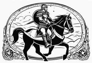 warrior on a horse with a shield and a sword. On his shield I want the word "Love" written tattoo idea