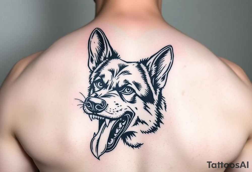 German Shepherd snarling and looking angry with drool coming out of the dog's mouth tattoo idea