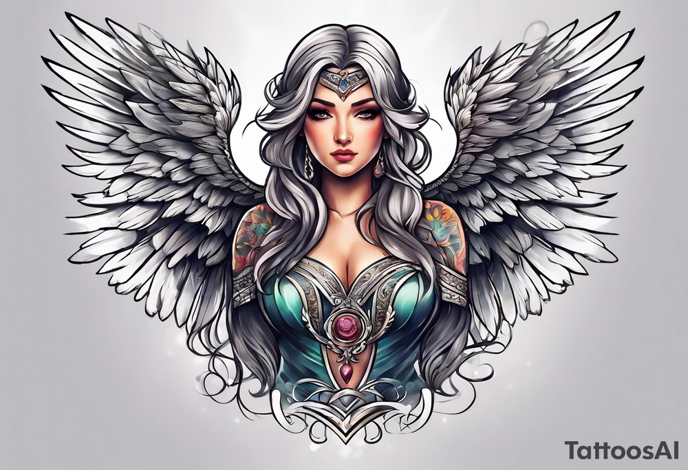 Arc angel with wings tattoo idea