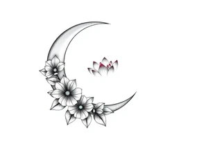crescent floral moon with lotus flower glowing tattoo idea