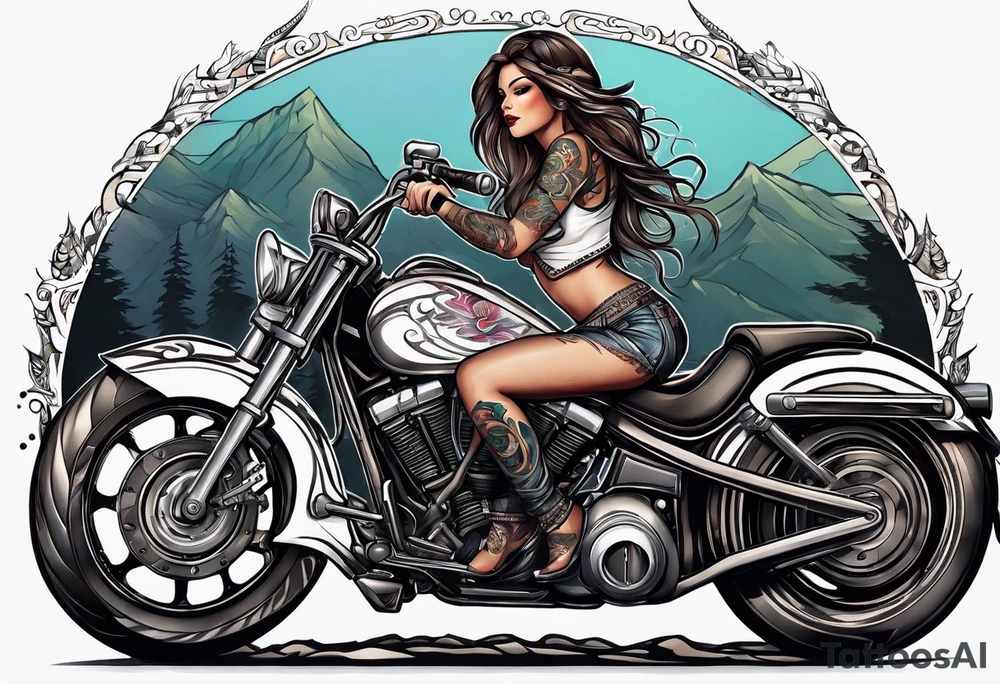 Girl on top of a motorcycle tattoo idea