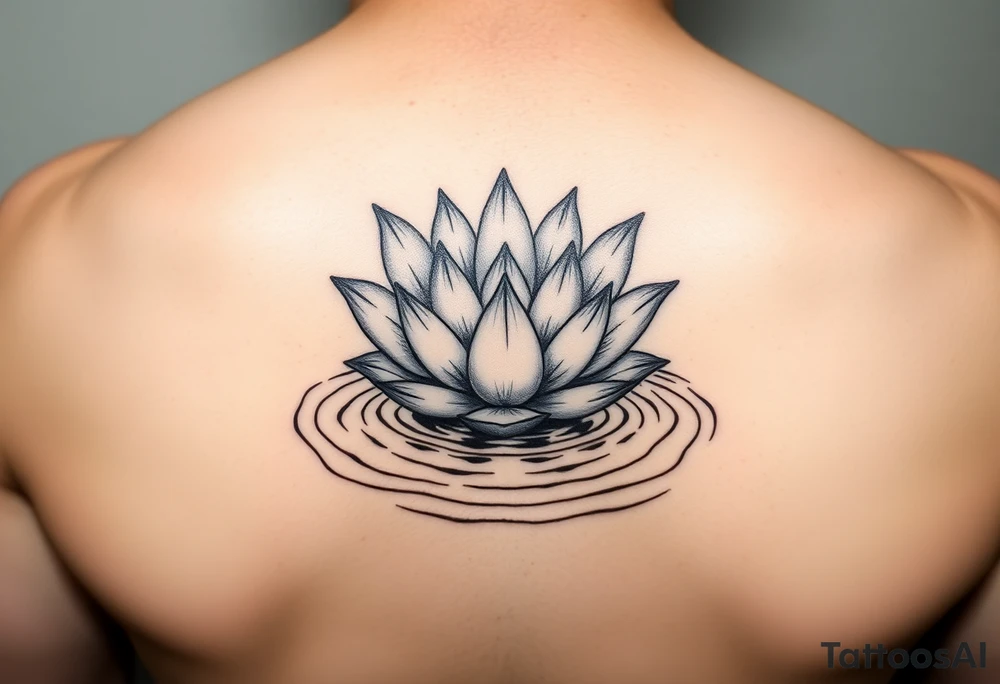 serene lotus flower emerging from sacred waters with ripples tattoo idea