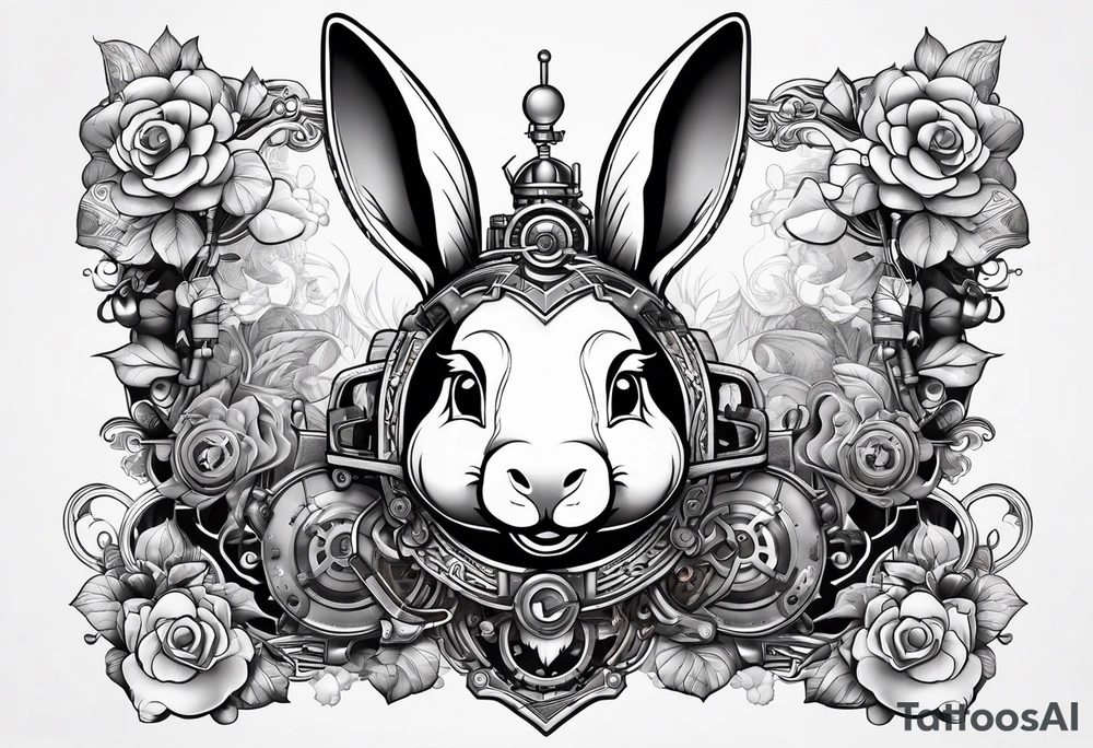 Looks like a rabbit cartoon pig with a mechanical heart tattoo idea