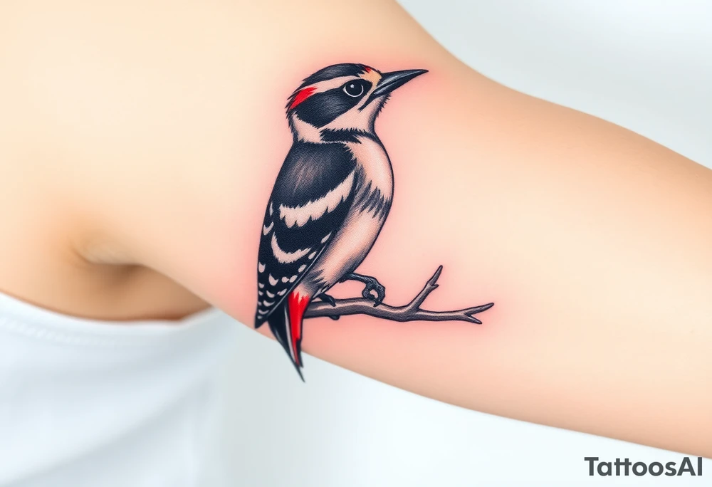 Great spotted woodpecker sitting on a branch tattoo idea