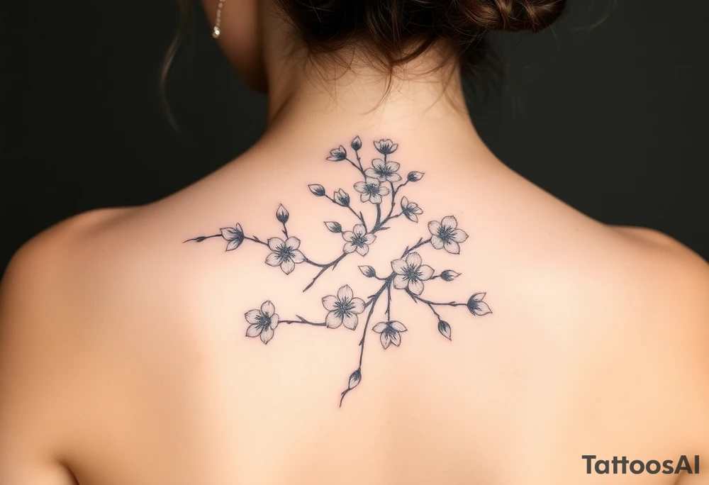 delicate cherry blossoms swirling in spring breeze with petals tattoo idea