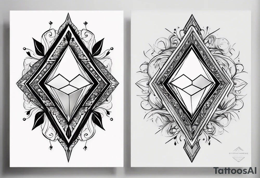 simple line tattoo of elongated diamond split down the middle vertically into 2 mirror image shapes tattoo idea